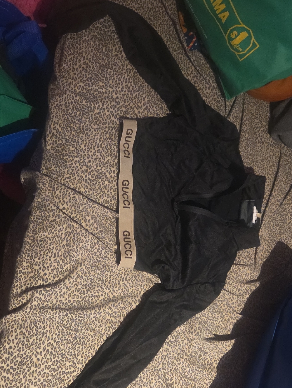Gucci Black Cropped Hoodie with Beige Logo Band